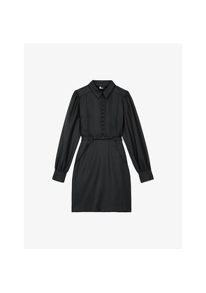 Womens The Kooples Bow-Detail Collared Wool-Blend Mini Dress