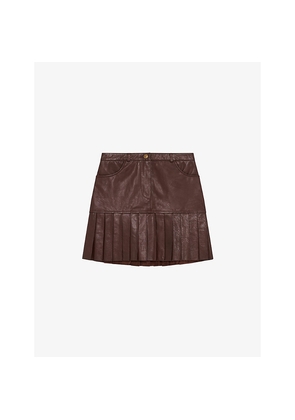 Womens The Kooples Pleated-Hem High-Rise Leather Mini Skirt