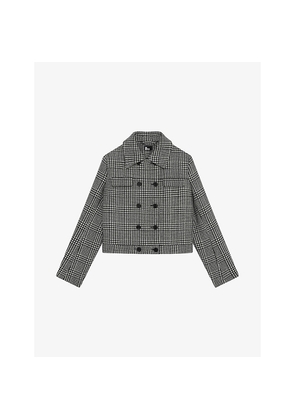 Womens The Kooples Checked Double-Breasted Wool-Blend Jacket