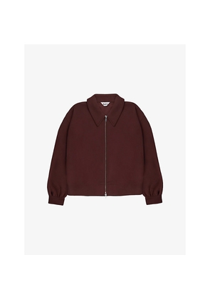 Womens Ro&Zo Collared Relaxed-Fit Cotton-Blend Bomber Jacket