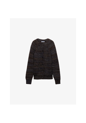 Womens Prada Oversized-Fit Ribbed-Knit Wool and Cashmere-Blend Cardigan