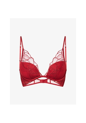 Womens Calvin Klein Floral-Embroidered Stretch-Lace Plunge Bra