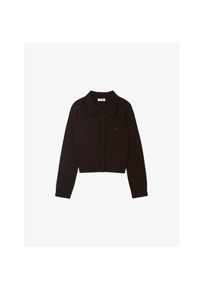 Womens Sandro Branded Fine-Knit Wool and Cashmere Cardigan