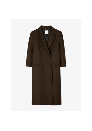 Womens Sandro Straight Double-Breasted Wool-Blend Coat