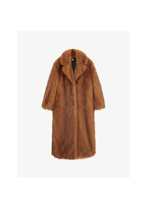Womens The Kooples Single-Breasted Longline Faux-Fur Coat