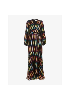 Womens Phase Eight Ellia Petite Graphic-Print Metallic Woven Maxi Dress