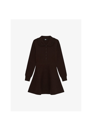 Womens The Kooples Frill-Collar Long-Sleeved Knitted Mini Dress