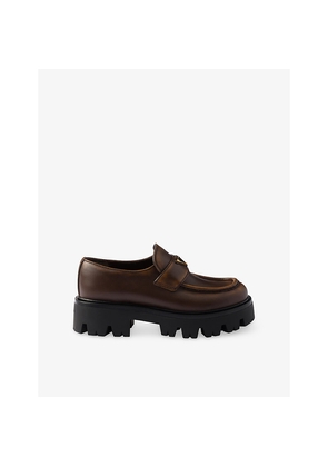 Womens Prada Brand-Plaque Leather Loafers