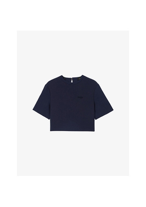 Womens Maje Short Logo-Embroidered Stretch-Crepe Top