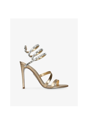 Womens Rene Caovilla Crystal Cleo 105 Metallic-Leather Heeled Sandals