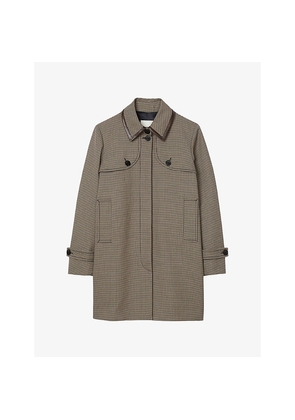 Womens Sandro Houndstooth Contrast-Collar Stretch-Woven Trench