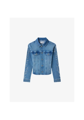 Womens Good American Dolly's Joleans Crystal-Embellished Stretch-Denim Jacket