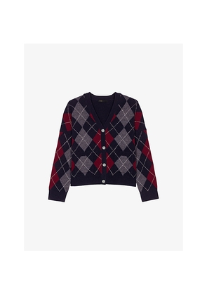 Womens Maje Cropped Argyle-Pattern Wool Cardigan