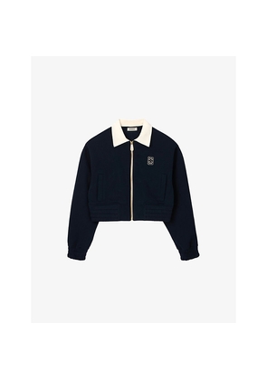 Womens Sandro Cropped Logo-Embroidered Cotton-Jersey Cardigan