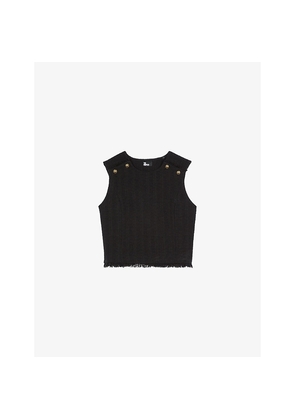 Womens The Kooples Sleeveless Round-Neck Stretch-Tweed Top