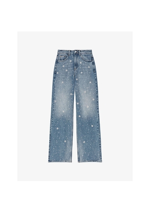 Womens Maje Bead-Embroidered Wide-Leg Jeans