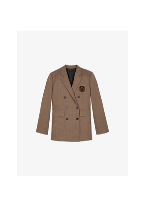 Womens The Kooples Logo-Patch Double-Breasted Wool Blazer