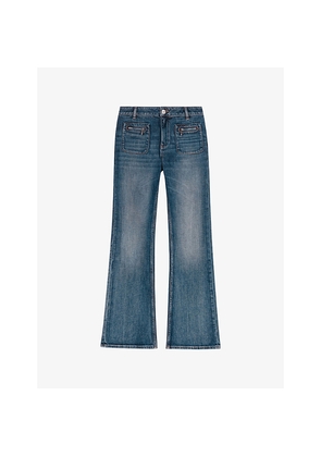 Womens Maje Faded Boot-Cut Mid-Rise Stretch-Denim Jeans