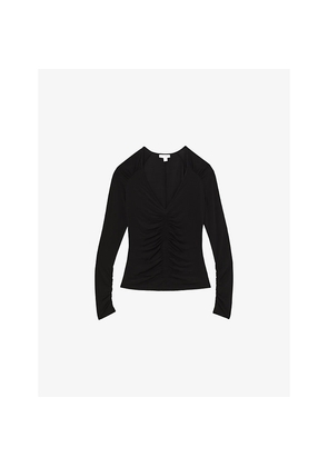 Womens Reiss Bethany V-Neck Stretch-Mesh Top