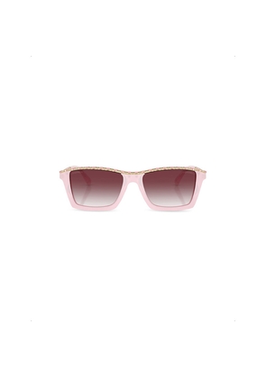 Chanel Ch5548Q Rectangle-Frame Acetate and Leather Sunglasses