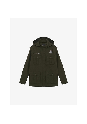 Womens The Kooples Hooded Logo-Patch Cotton Parka
