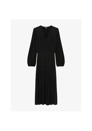 Womens The Kooples Pleated V-Neck Woven Maxi Dress