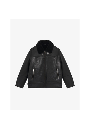 Womens The Kooples Collared Zip-Up Leather Jacket