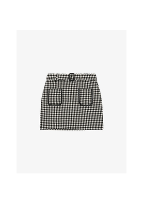Womens The Kooples Houndstooth Mid-Rise Wool-Blend Mini Skirt