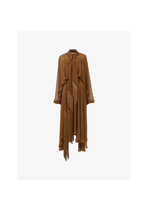 Womens Leem Fringed-Trim Woven Midi Dress