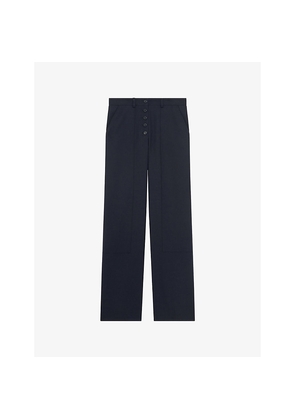 Womens The Kooples Straight-Leg Mid-Rise Wool-Blend Trousers