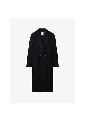 Womens Sandro Double-Breasted Peak-Lapels Woven Coat