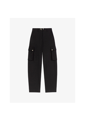 Womens Maje Patch-Pocket Stretch Wool-Blend Cargo Trousers
