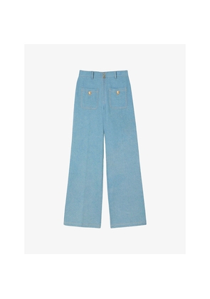 Womens Sandro Faded Wide-Leg Denim Jeans