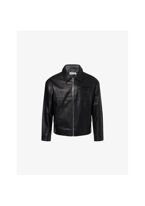 Mens Belier Logo-Patch Long-Sleeve Faux-Leather Jacket