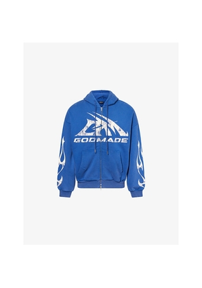 Mens Godmade Graphic-Print Washed Cotton Hoody