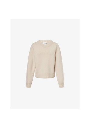 Womens Soft Goat Chunky V-Neck Cashmere Jumper