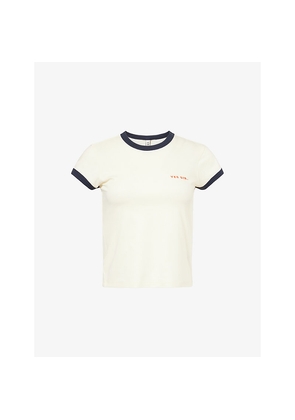 Womens Yes Sir Embroidered Logo Fitted Stretch-Cotton T-Shirt