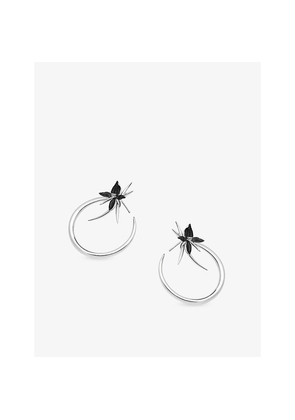 Womens Shaun Leane Black Orchid Flower Sterling-Silver and Diamond Hoop Earrings