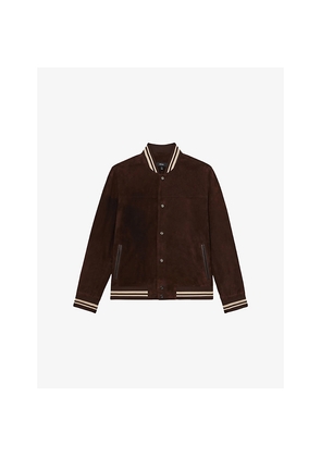 Mens Reiss Banridge Stripe-Trim Suede Bomber Jacket