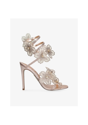 Womens Rene Caovilla Flower Cleo 105 Satin Heeled Sandals