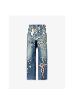 Womens Acne Studios Graphic-Print Wide-Leg Denim Jeans