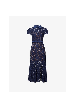 Womens Self-Portrait Guipure-Lace Cap-Sleeves Midi Dress