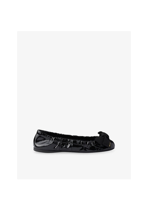 Womens Prada Bow-Embroidered Patent-Leather Ballet Flats