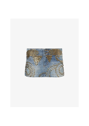 Womens Jaded London Stud-Embellished Denim Mini Skirt