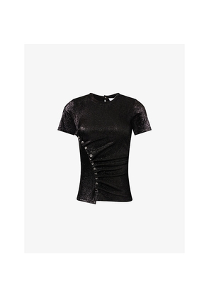 Womens Rabanne Asymmetric Short-Sleeve Stretch-Lurex Top