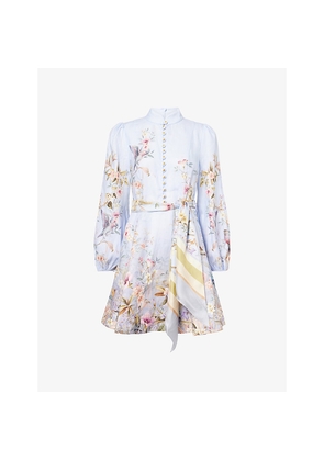 Womens Zimmermann Rebellion Floral Linen Mini Dress