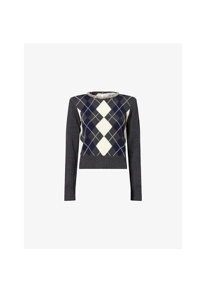 Womens Self-Portrait Argyle Crystal Wool Jumper