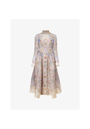 Womens Zimmermann Rebellion Beaded Linen and Silk Midi Dress