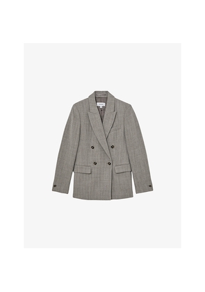 Womens Reiss Ember Double-Breasted Herringbone Wool and Cotton-Blend Blazer