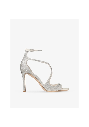 Womens Jimmy Choo Aziz 95 Crystal-Embellished Satin Heeled Sandals